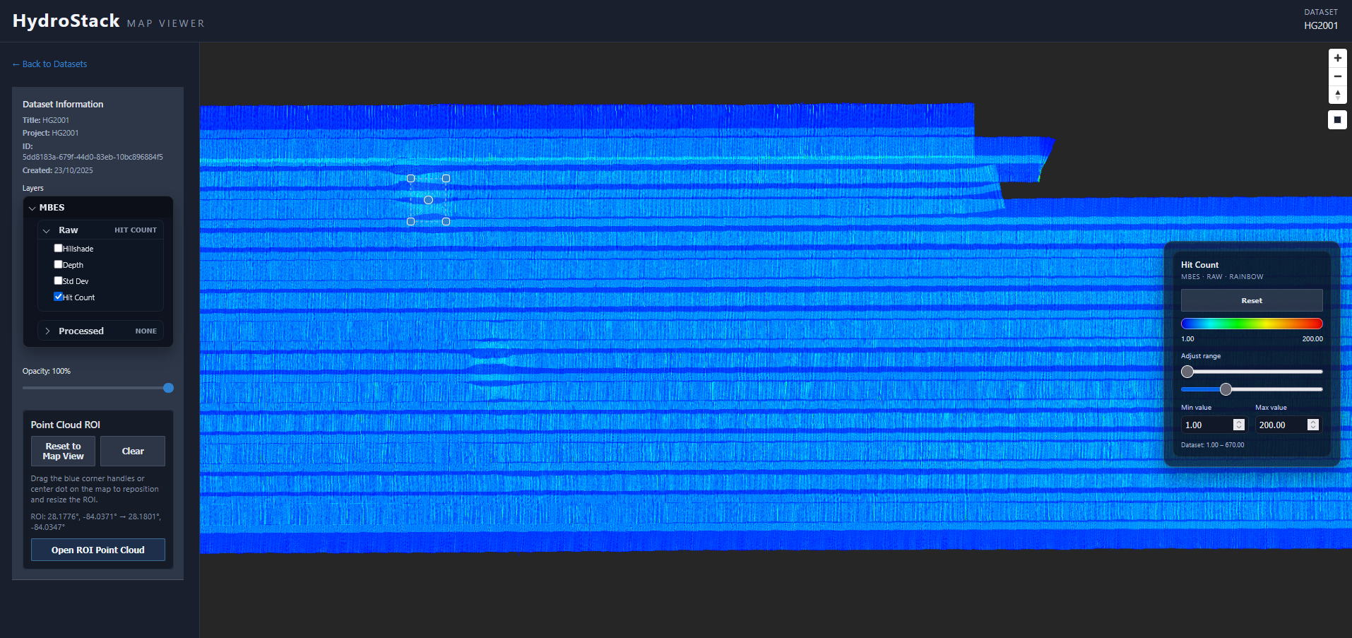 Hit count visualisation for survey coverage