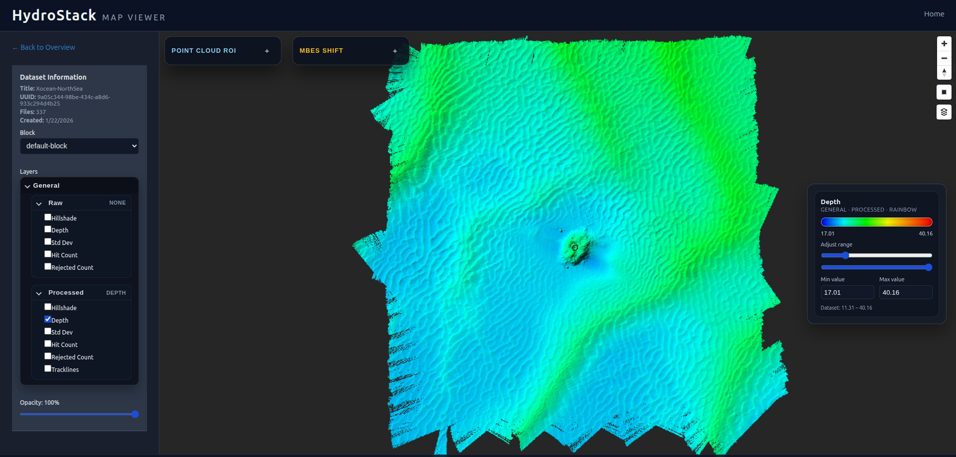 Cleaned and classified map view of wind turbine pile survey data in the North Sea