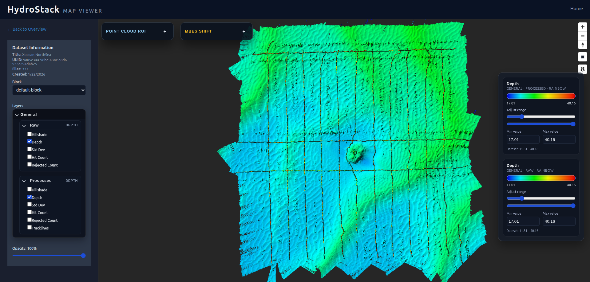 Raw map view of wind turbine pile survey data in the North Sea