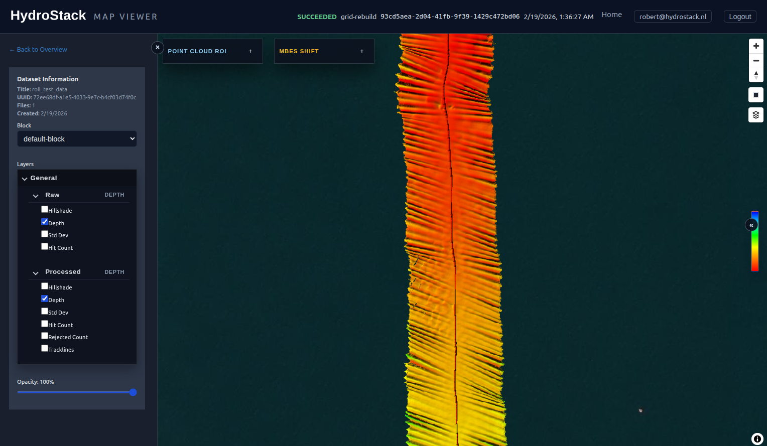 MBES roll dataset before correction showing visible artefacts