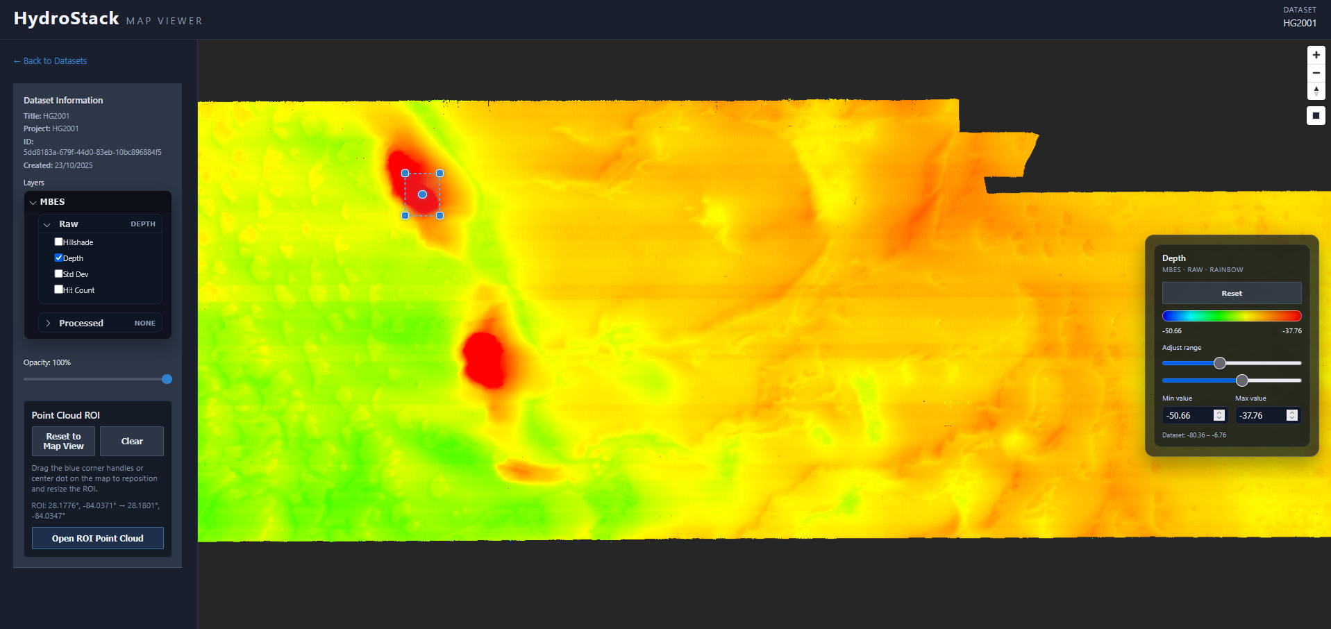 Gridded bathymetry view showing depth contours