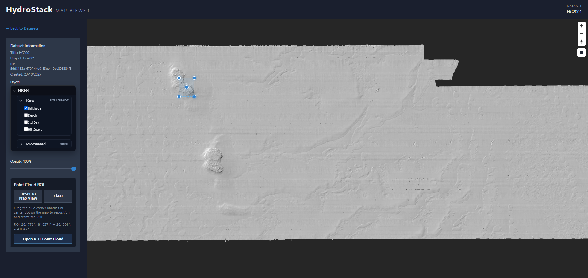 Hillshade visualization highlighting seabed form